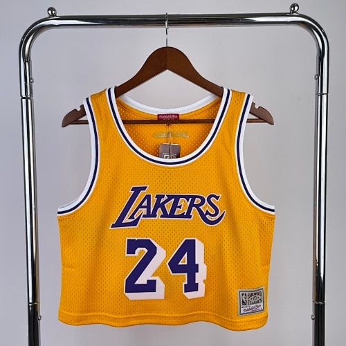 MN women's navel-baring retro jersey: Lakers yellow No. 24 Kobe Bryant