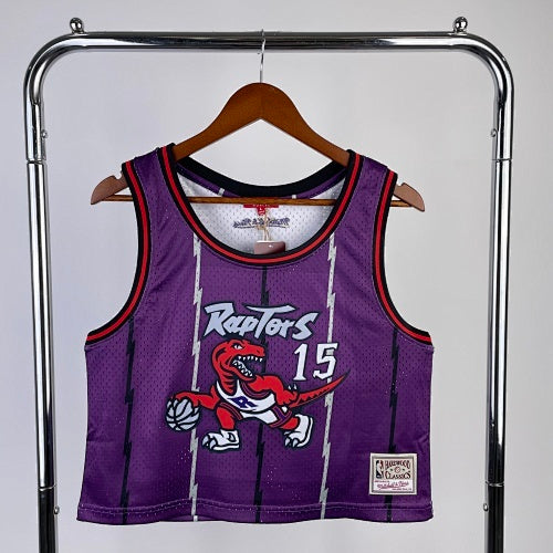 MN women's navel-baring retro jersey: Raptors purple No. 15 Carter