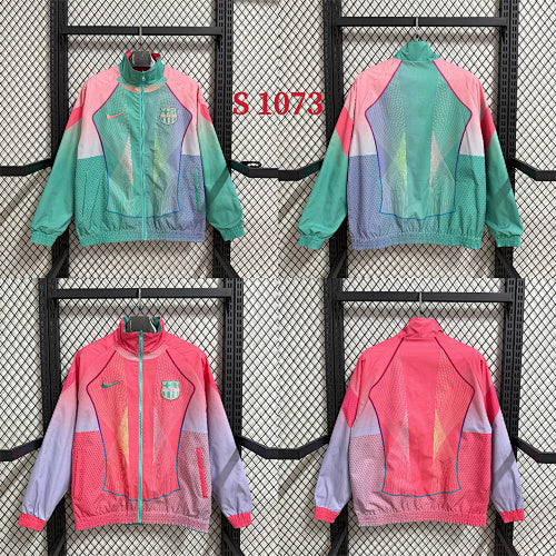 S Barcelona pink and green special edition double-sided waterproof windbreaker
